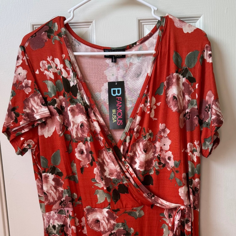 Red/Floral Mini Jersey Dress